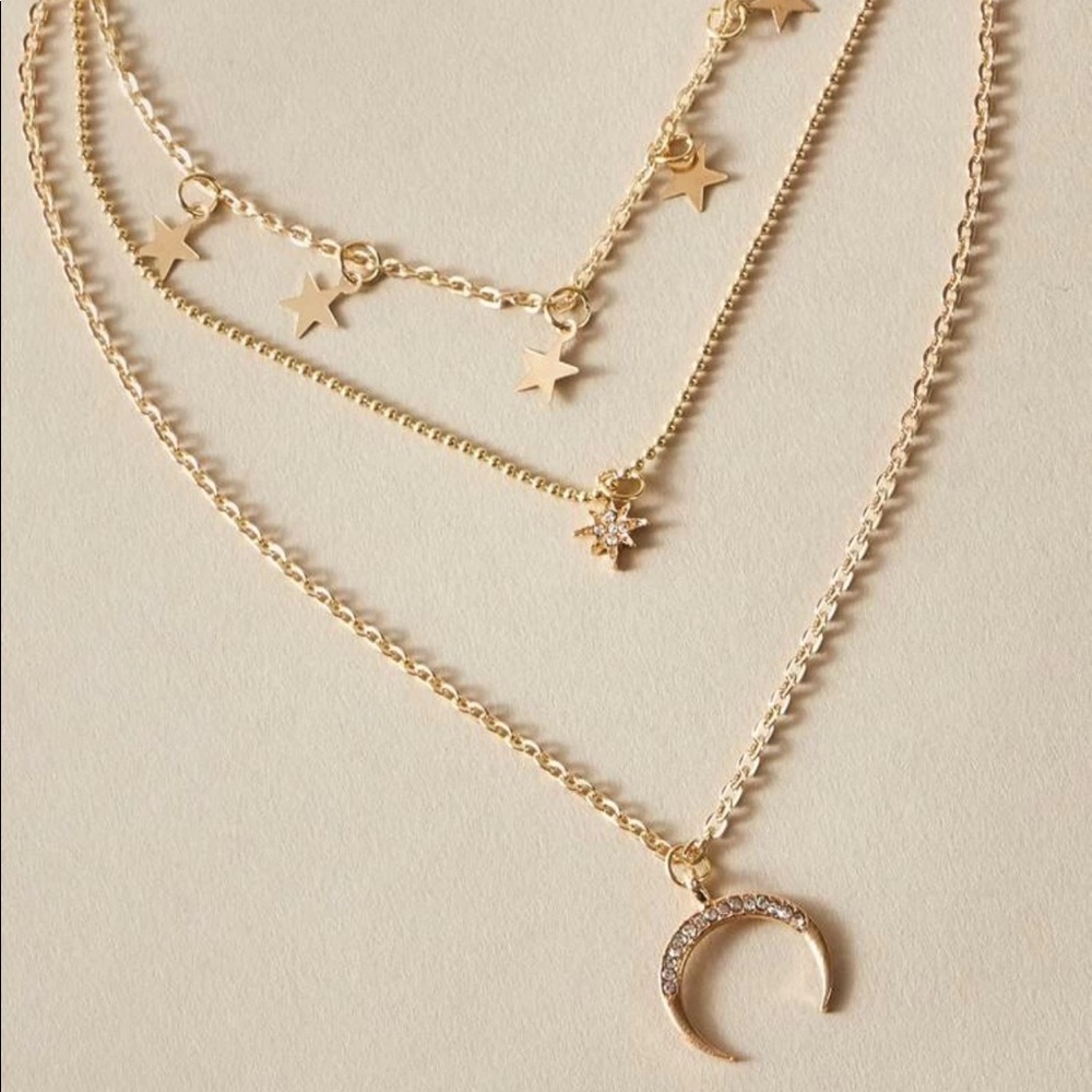 Rhinestone Star & Moon Layered Necklace - Picture 3 of 4
